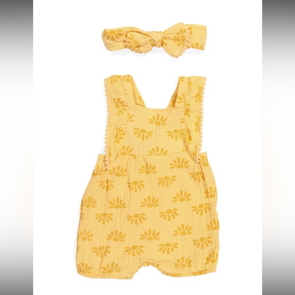 NWT Emily and Oliver | 2 piece Daisy Gauze Sleeveless Romper & Headband set - Picture 8 of 9